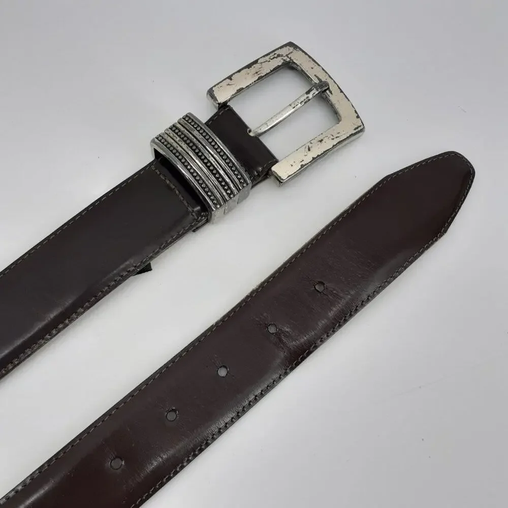 Vintage Brighton Women's Dark Brown Leather Belt Distressed Hardware Size Small